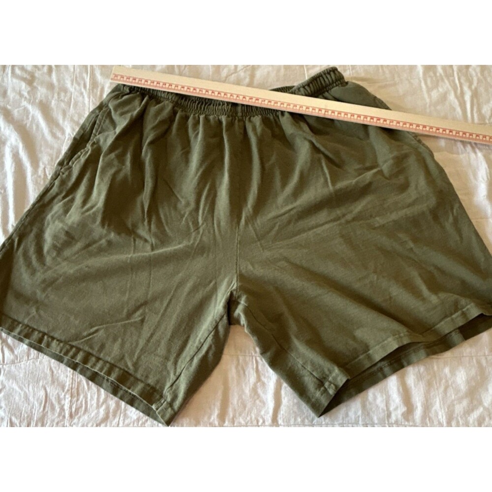 Soffe Men's Sweat Shorts Olive Cotton Elastic Waist Pockets 7” Inseam XL